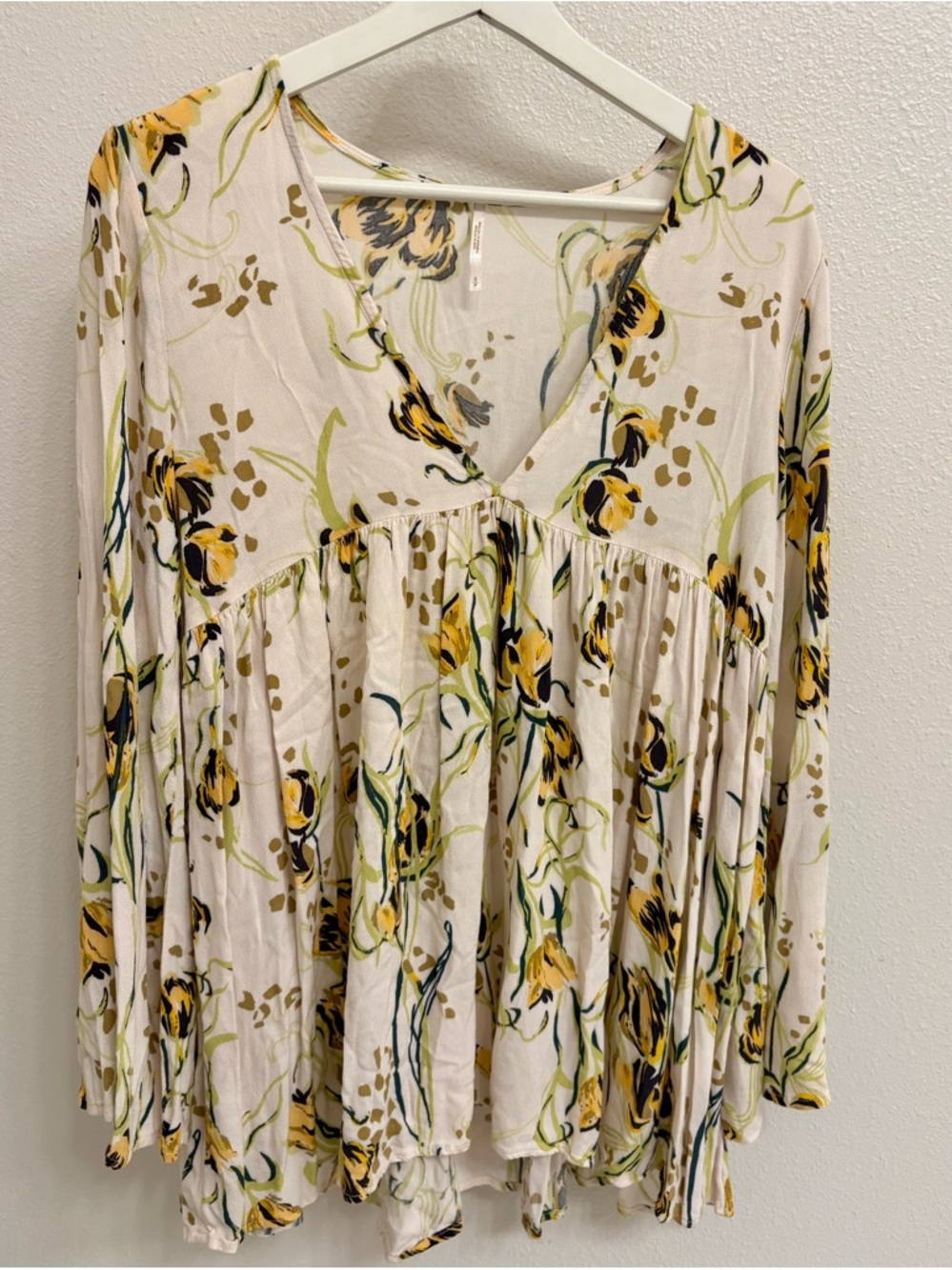 Free People Floral V-Neck Blouse/Swimsuit Coverup in Ivory and Yellow